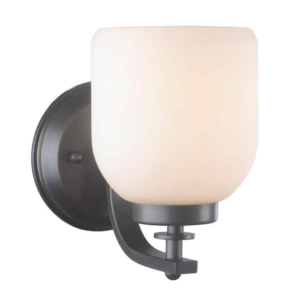 World Imports 1-Light Oil-Rubbed Bronze Sconce with White Frosted Glass Shade