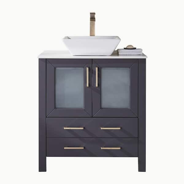 VAPSINT 30 in. W x 18.5 in. D x 31 in. H Single Bathroom Vanity in Dark Gray with White Ceramic Top and Vessel Sink