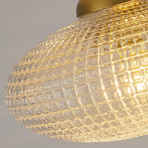 11.8 in. 1-Light Globe Brushed Gold Semi-Flush Mount with Textured Glass for Foyer Kitchen Living Room