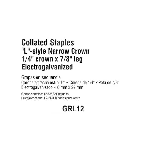 Grip Rite 18 Gauge 1-1/8” SX Staples Narrow Crown GRSX118GM  1,000 per Box 
