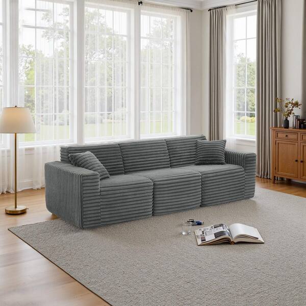 Uixe 100.82 in.W Square Arm 3-Piece Faux Rabbit Fur Fabric Modular