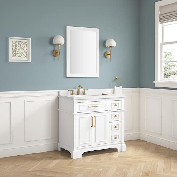Melpark 36 in. W x 22 in. D Bath Vanity in White with Cultured Marble Vanity Top in White with White Sink
