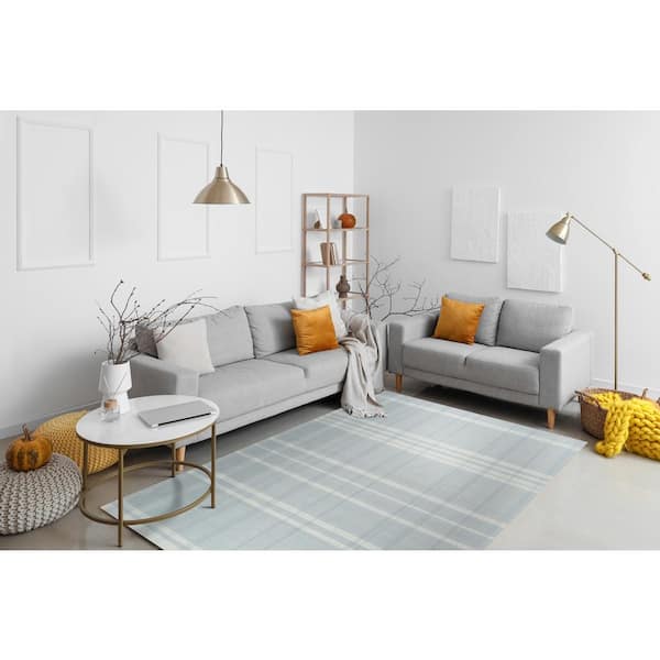 EORC Plaid White 9 ft. x 12 ft. Hand-Knotted Wool Contemporary Flat Weave Area Rug