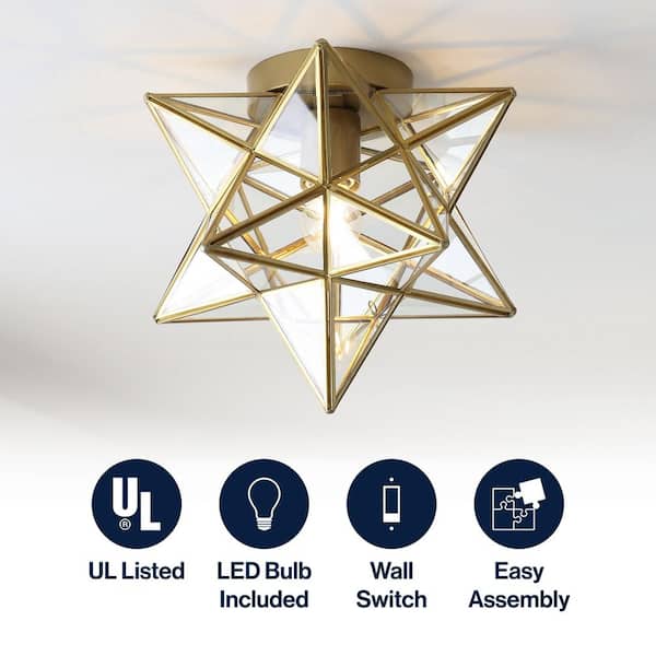 JONATHAN Y Stella 12 in. Gold Moravian Star Flush Mount Light with