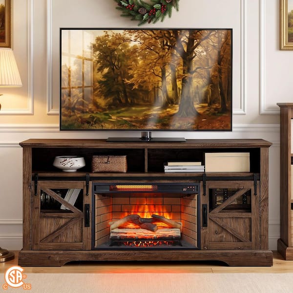 ToolCat 60 in. Freestanding Electric Fireplace TV Stand in Brown