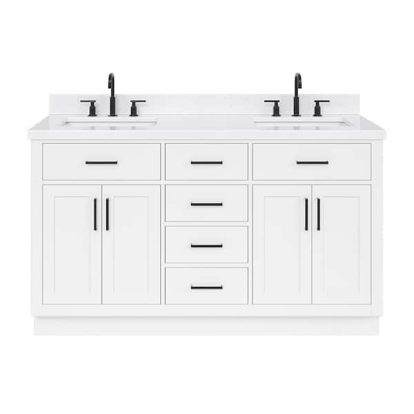 Hepburn 60 in. W x 22 in. D x 36 in. H Double Sink Freestanding Bath Vanity in White with Carrara Quartz Top