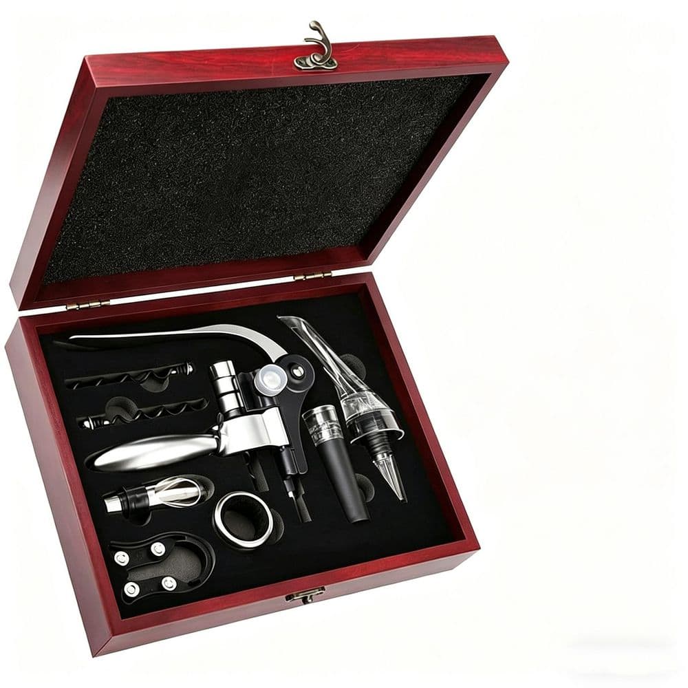 Wine Accessories Areator Wine Opener Kit, Red wine Corkscrew Set with Wood Case, Wine Gift with Luxury Packaging, Black price history on PriceWatchPro