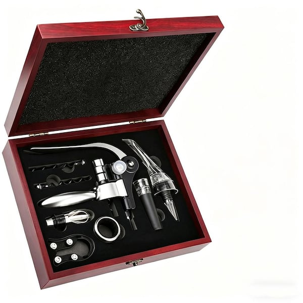 Wine Accessories Areator Wine Opener Kit, Red wine Corkscrew Set with Wood Case, Wine Gift with Luxury Packaging, Black