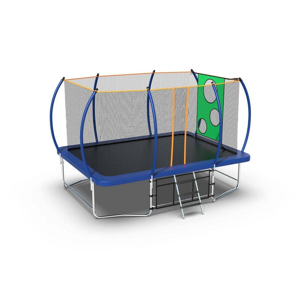 14 ft. Outdoor Rectangular Blue Trampoline with Safety Enclosure Net