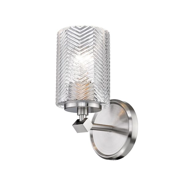 1-Light Brushed Nickel Wall Sconce with Clear Glass Shade