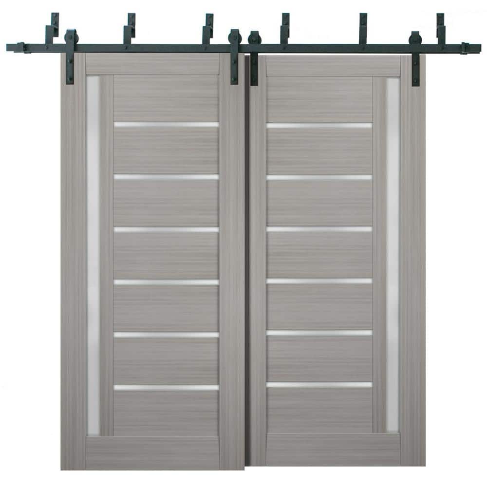 72 in. x 84 in. 2 Panel Frosted Glass Gray Ash Wood Sliding Barn Door with Hardware Kit price history on PriceWatchPro
