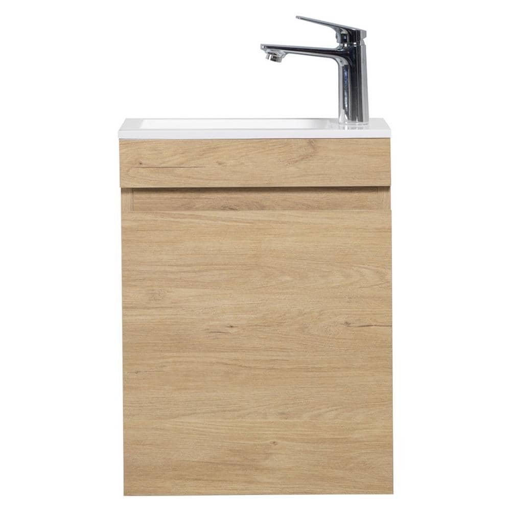 16 in. Wall-Mounted Oak Bath Vanity with White Cultured Marble Top Unassemb