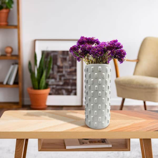 White 14 in. Tall Ceramic Round Vase for Flowers