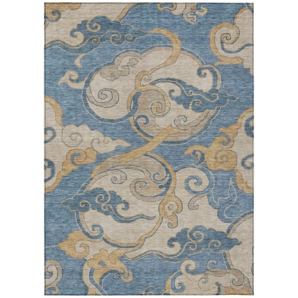 Chantille Machine Washable Indoor/Outdoor Abstract ACN3034 Denim 5 ft. x 7 ft. 6 in. Area Rug