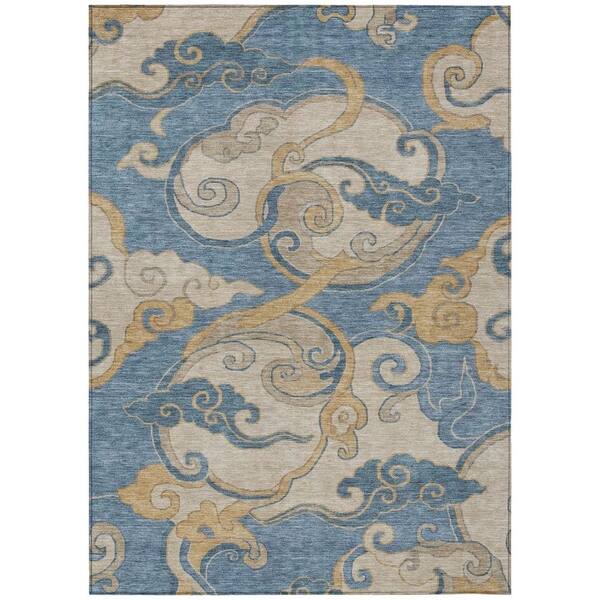 Chantille Machine Washable Indoor/Outdoor Abstract ACN3034 Denim 9 ft. x 12 ft. Area Rug