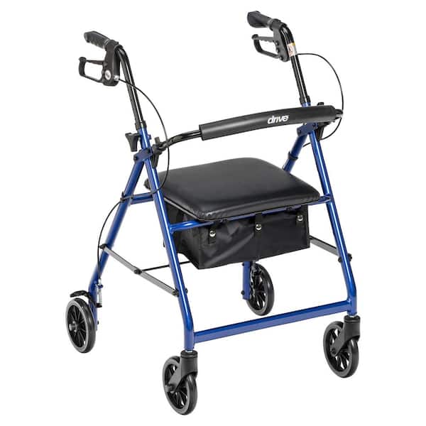 Drive Medical Rollator Rolling Walker with 6 in. Wheels, Fold Up Removable Back Support and Padded Seat, Blue
