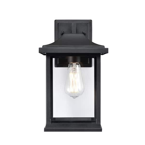 1-Light 7.75 in. Wide Textured Black Outdoor Wall Lantern with Clear Glass