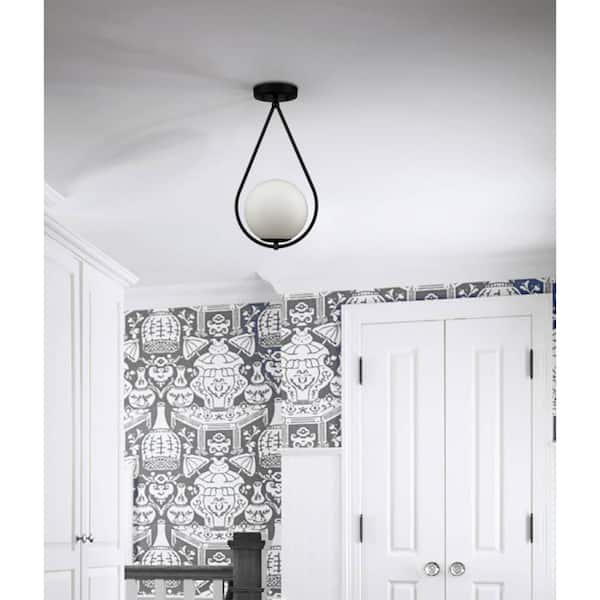 CLAXY 9.4 in. 1-Light Black Modern Semi-Flush Mount with