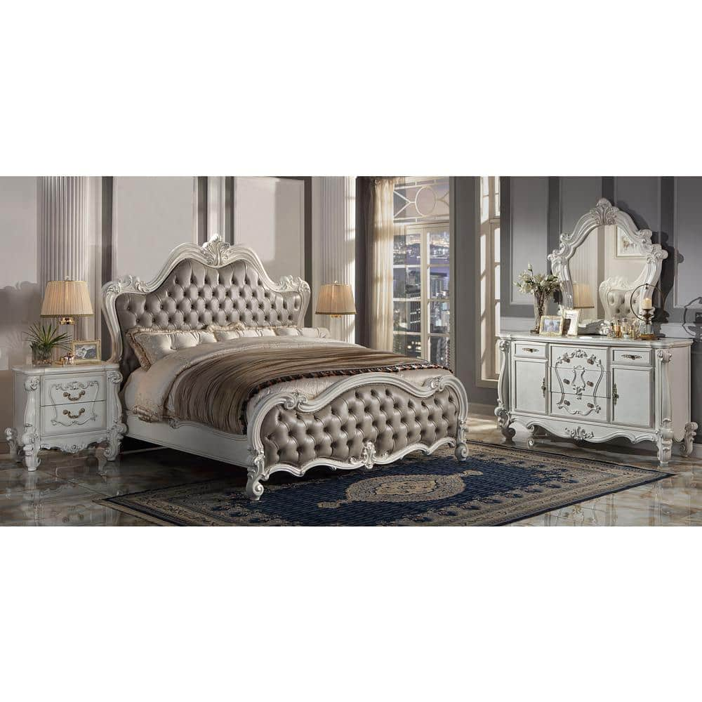 Versailles II Vintage Gray and Bone White Wood Frame California King Panel Bed with Tufted Headboard and Footboard -  Acme Furniture, BD01321CK