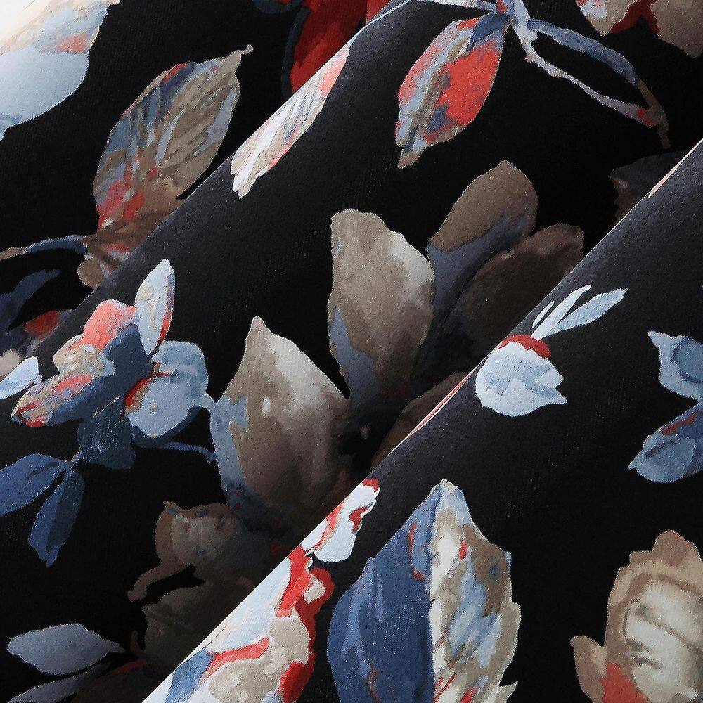 Black Floral Polyester Blackout Grommet Curtain Panel, 40" x 63"