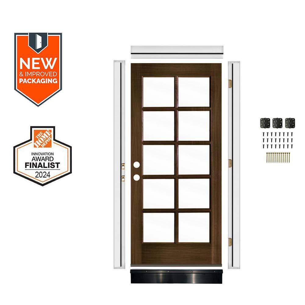 DIY 36 in. x 80 in. French Right-Hand 10 Lite Clear Glass Black Stain Hemlock Wood Front Door Kit w/ Quick Assemble Jamb price history on PriceWatchPro