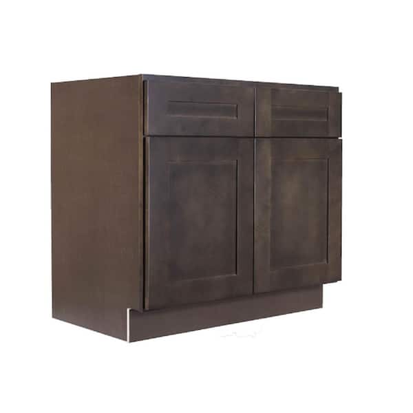 LIFEART CABINETRY Lancaster Shaker Assembled 33 in. x 34.5 in. x 24 in. Base Cabinet with 2 Doors and 2 Drawers in Vintage Charcoal