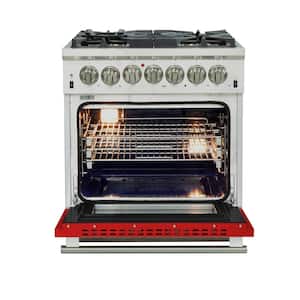 Capriasca 30 in 4.32 cu. ft. Dual Fuel Range with Gas Stove and Electric Oven 5 Burners in Stainless Steel with Red Door