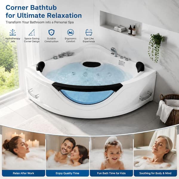 Xspracer 59 in. x 59 in. Acrylic Corner Whirlpool Bathtub with