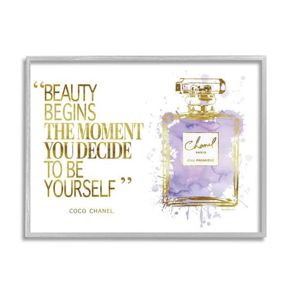 The Stupell Home Decor Collection Beauty Begins Designer Quote Purple Glam  Perfume Bottle by Amanda Greenwood Framed Typography Art Print 30 in. x 24  in. am-051_gff_24x30 - The Home Depot