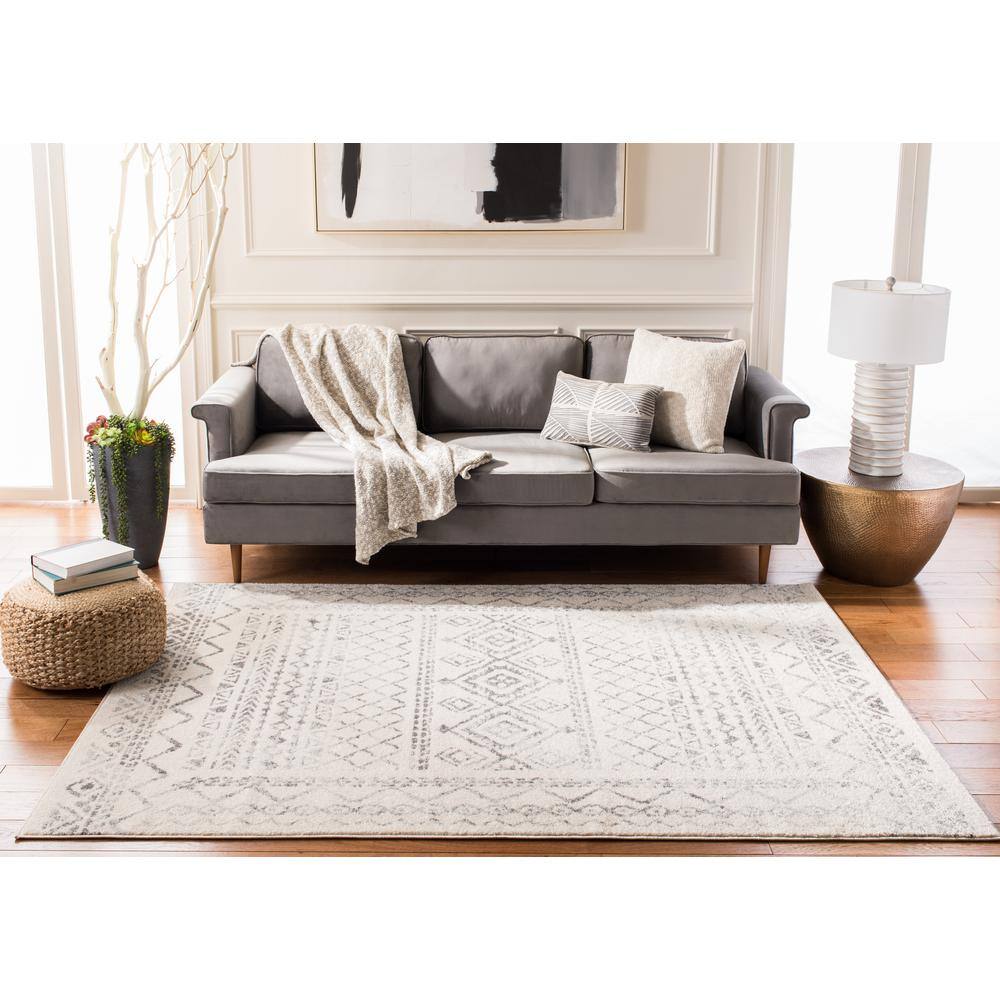 Ivory Grey Hand-Knotted Synthetic Rectangular Rug - Easy Care 5'3" x 7'6"