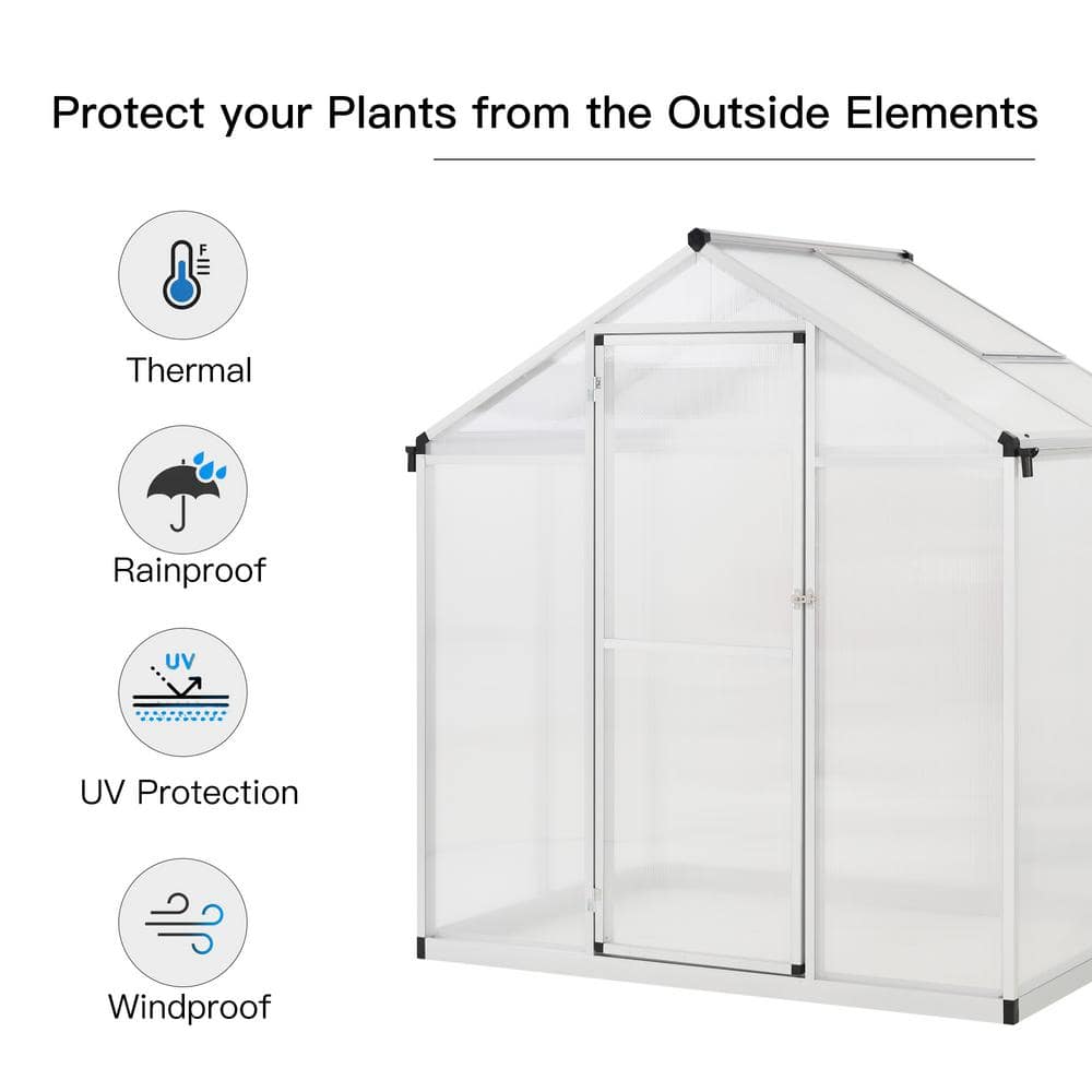 Outsunny 4' x 6' Polycarbonate Walk-In Greenhouse with Roof Vent