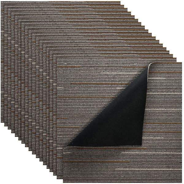 Carpet Rug Brown 24 in. x 24 in. L Adhesive Carpet Tile, Square sq. ft. Detachable Soft Plush Padded 24 Pack