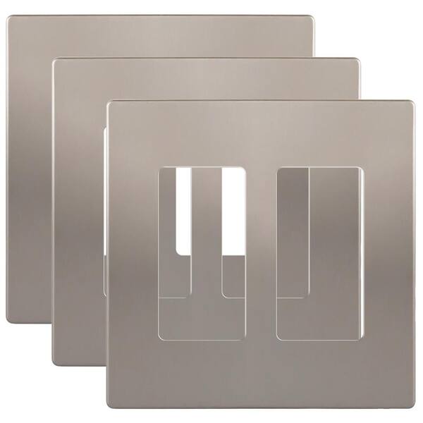 ENERLITES Elite Series 2-Gang 4.68 in. H x 4.73 in. L, Screwless Decorator Wall Plate in Nickel (3-Pack)