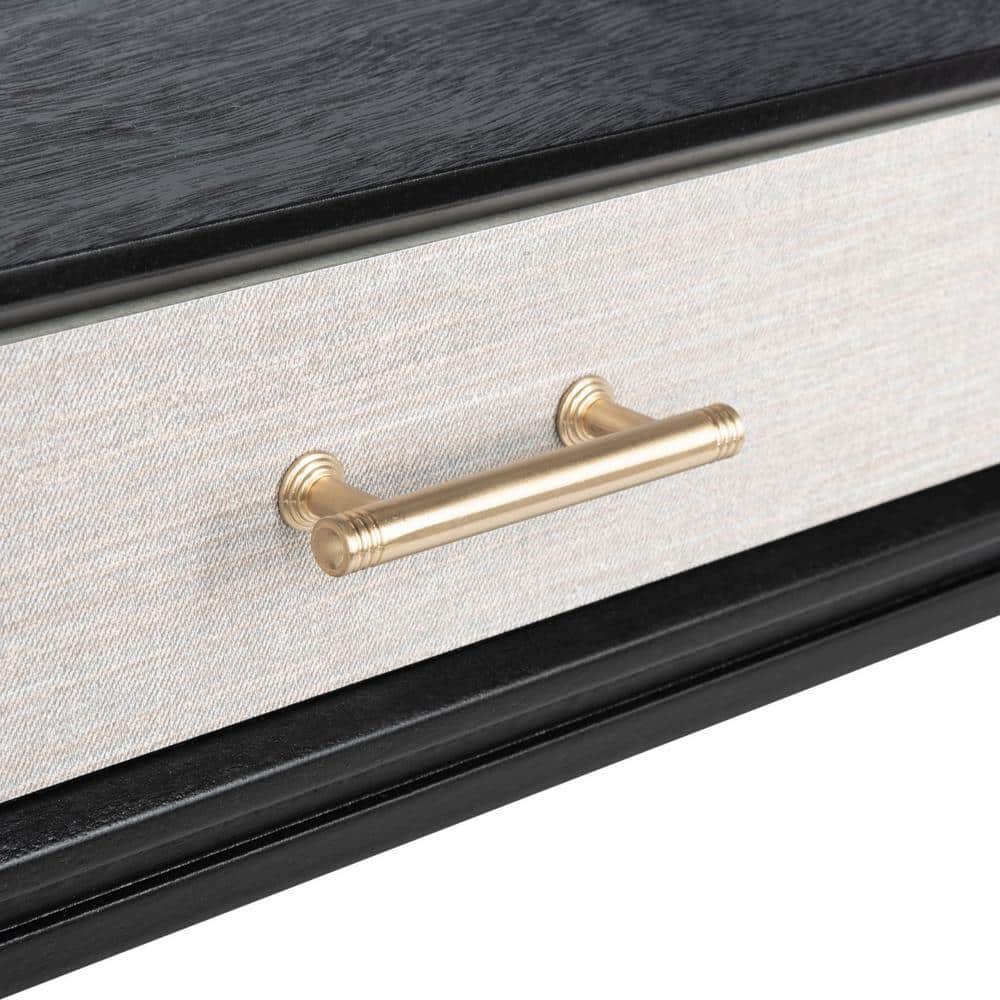 Estella Chic Black and Natural Wood Writing Desk with Gold Accents