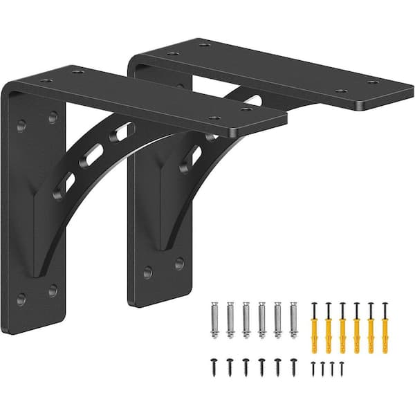 Heavy Duty Shelf Brackets 7 in. x 6 in. Premium Alloy Metal Matte Black Brackets Set of 2 Max Load 1100 lbs.