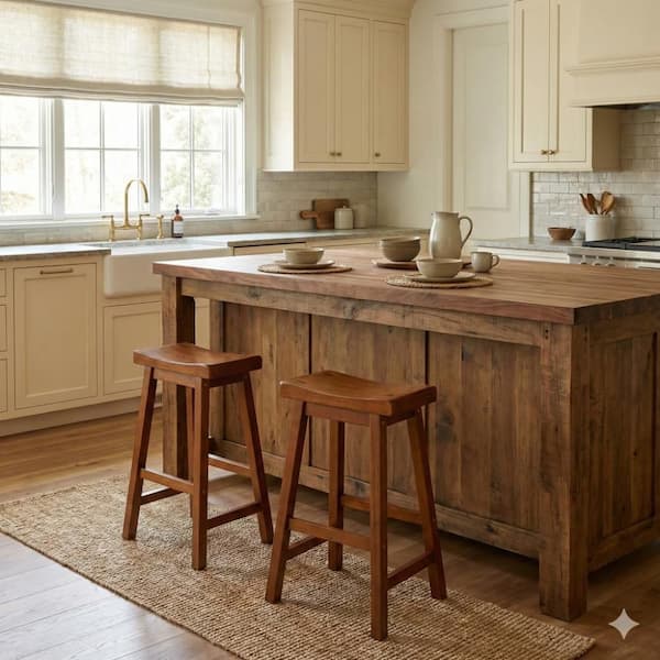24 in. Brown Backless Wood Bar Stool (Set of 2)