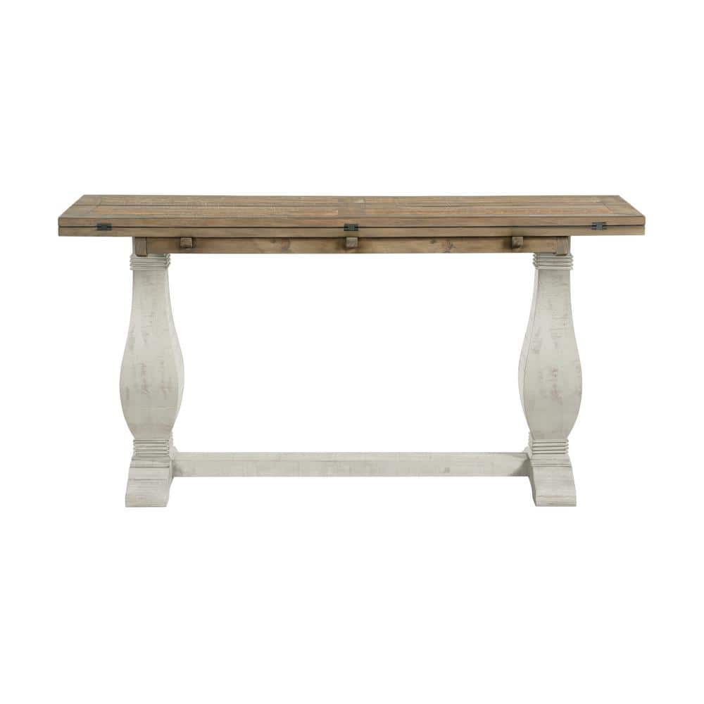 Napa 60" White and Natural Wood Flip Top Sofa Table