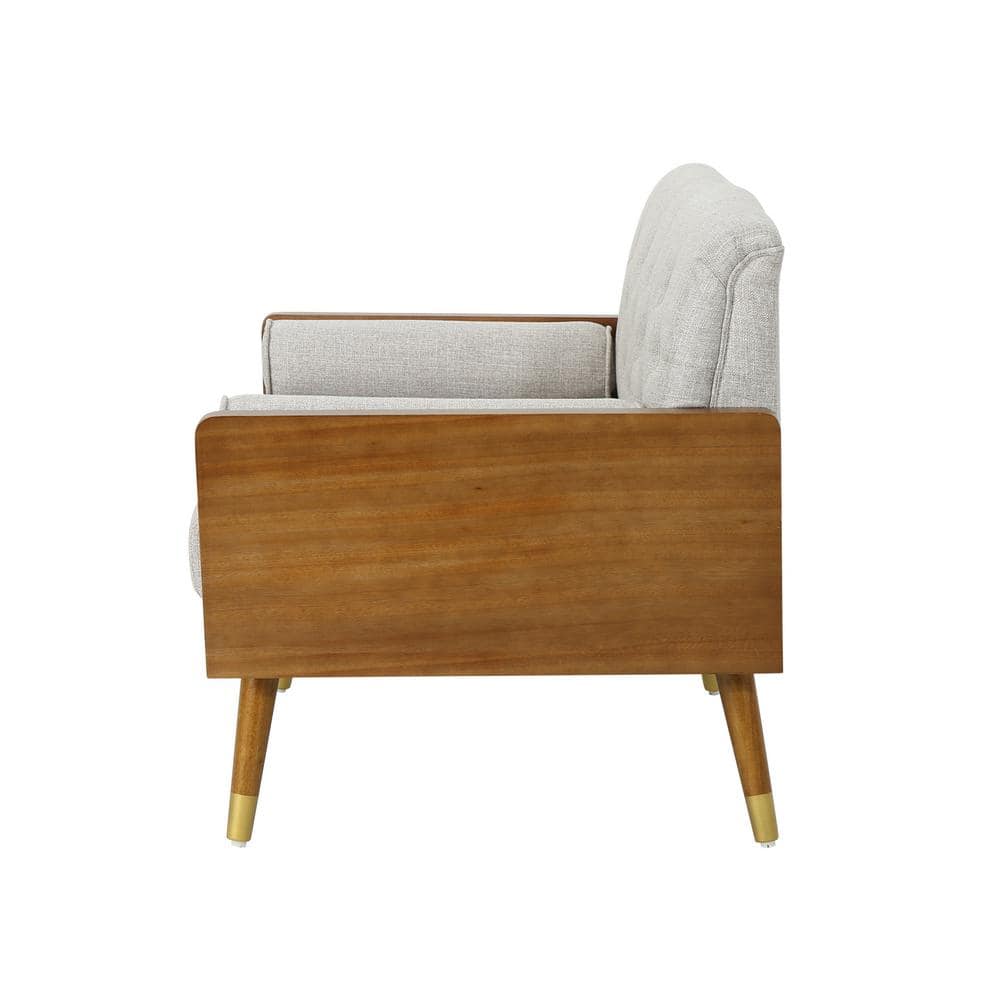 37.75" Beige and Dark Walnut Wood Mid-Century Club Chair