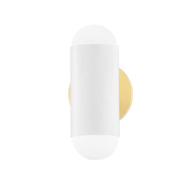Mitzi by Hudson Valley Lighting Kira 2-Light Aged Brass/Soft White Combo Wall Sconce