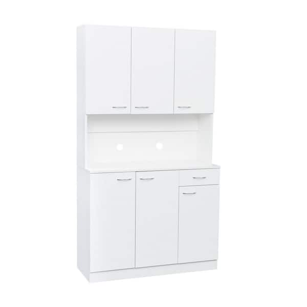 70.87 H White Large Kitchen Pantry Storage Cabinet with Drawers and Open Shelves Freestanding Cupboard Buffet Cabinet