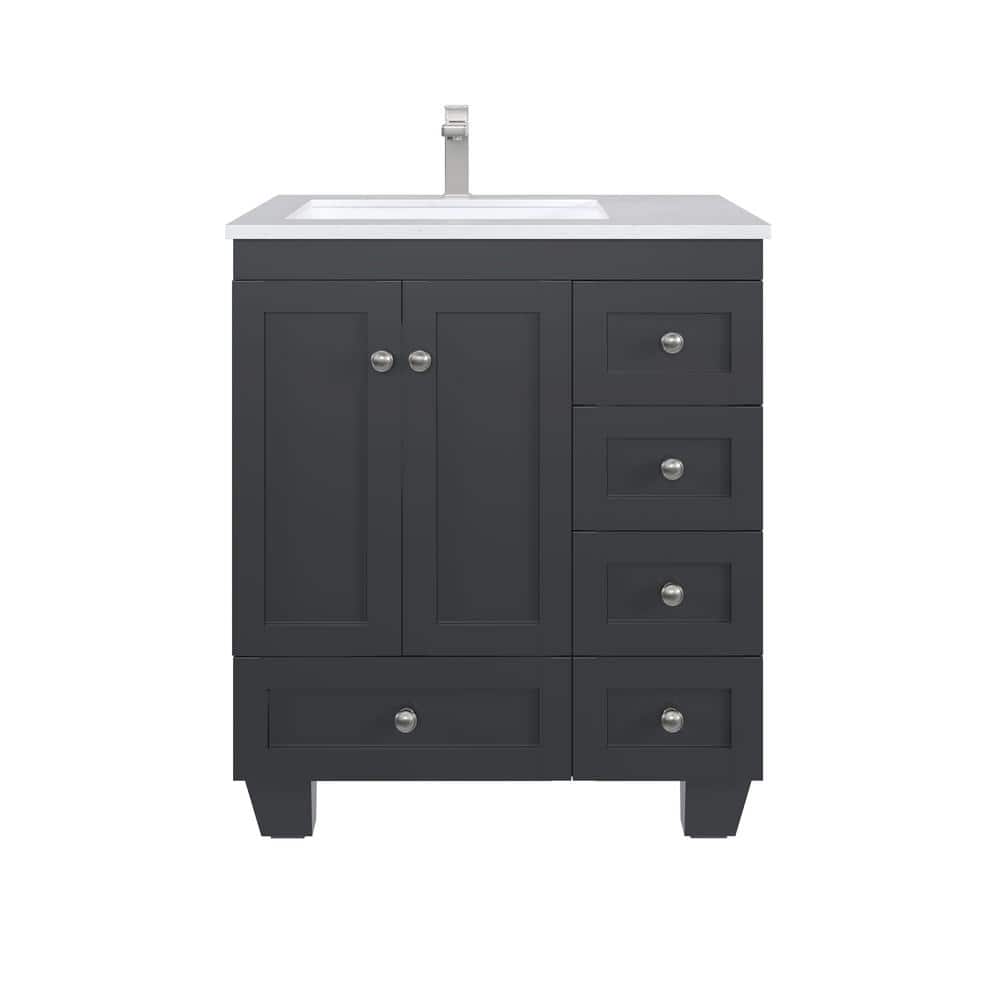 Espresso 30" Bathroom Vanity with White Carrara Quartz Top