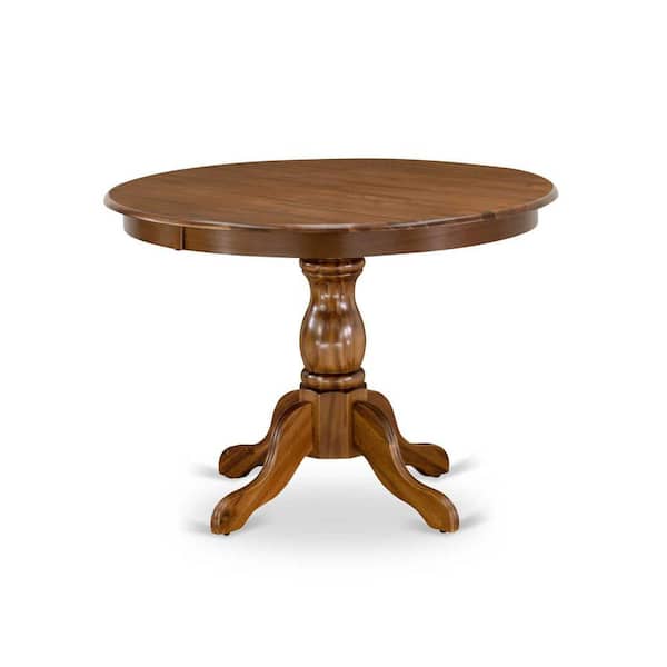 East West Furniture 5-Piece Round Antique Walnut Finish Solid Wood Top Dining Table with 4 Upholstered Chairs with Slat Back