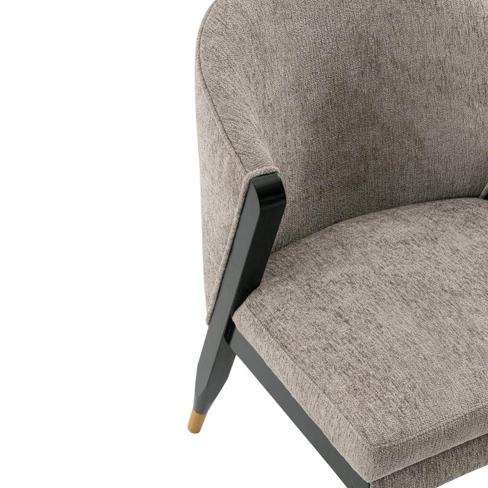 Stone Gray Boucle Upholstered Side Chair with Elm Wood Legs