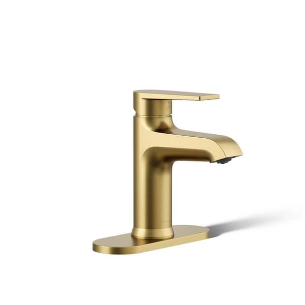 KOHLER Hint Single-Handle Bathroom Faucet with Escutcheon in Vibrant Brushed Moderne Brass