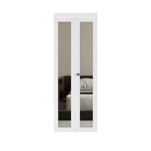 30 in. x 80.5 in. 1-Lite Mirror and MDF White Prefinishied Closet Bifold Door with Hardware Kit