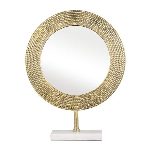 Liv & Skye White/Gold 16 in. x 20.5 in. Metal Hammered Mirror on Stand Sculpture