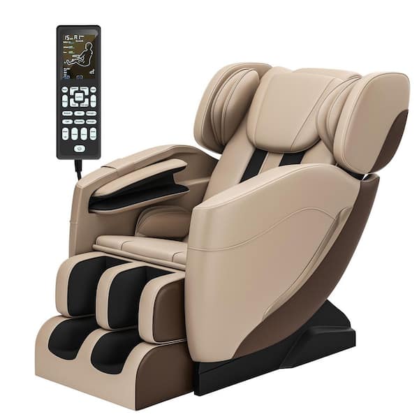 Favor-SS01 Beige Recliner w/ Zero Gravity, Full Body Air Pressure, Bluetooth, Heat, Foot Roller Massage Chair