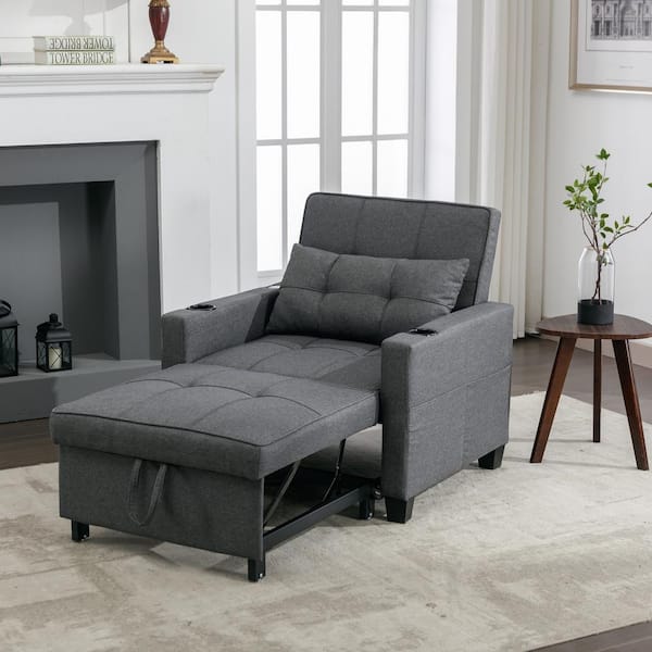 40 in. x 78 in. Light Gray Linen Multifunctional Folding Ottoman Sleeper Sofa Bed Convertible Chair Bed Sleeper Chair
