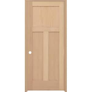 24 in. x 80 in. 3-Panel Mission Right-Hand Solid Unfinished Red Oak Wood Prehung Interior Door w/ Nickel Hinge