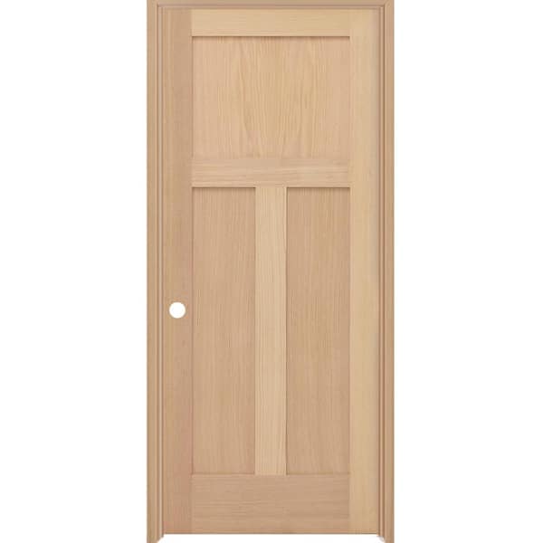 Steves & Sons 30 in. x 80 in. 3-Panel Mission Right-Hand Unfinished Red Oak Wood Single Prehung Interior Door with Nickel Hinges